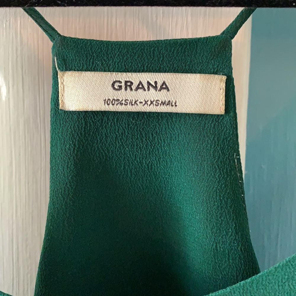 āļø GRANA Luxury Lounge Silk Racerback Trapeze Slip Dress, Emerald, XXS - Picture 4 of 7